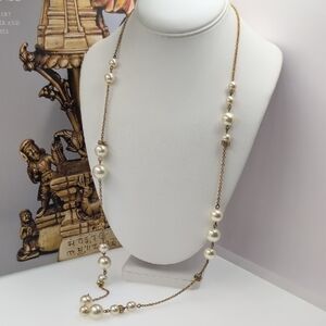J. Crew Gold and White Pearl Bead Necklace